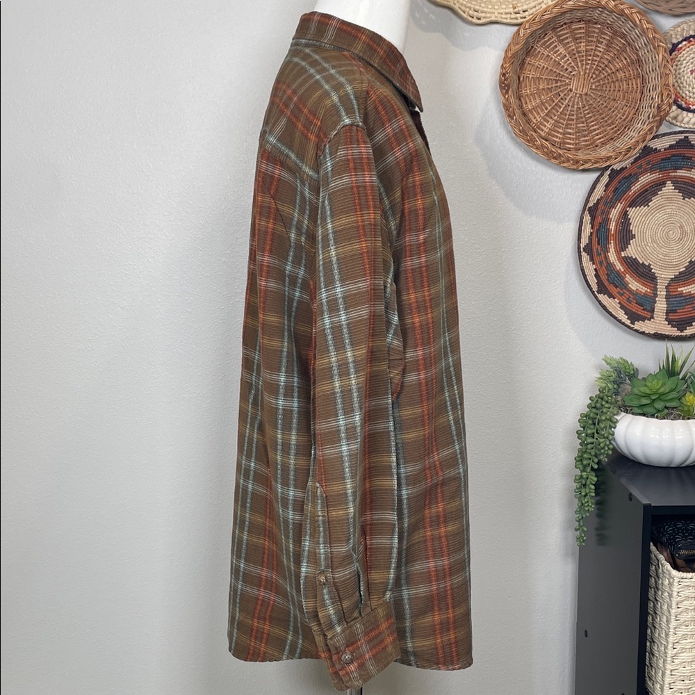 Mens Woolrich Cotton Outdoors Striped Button Up Brown Blue Orange Size X-Large - Picture 4 of 15